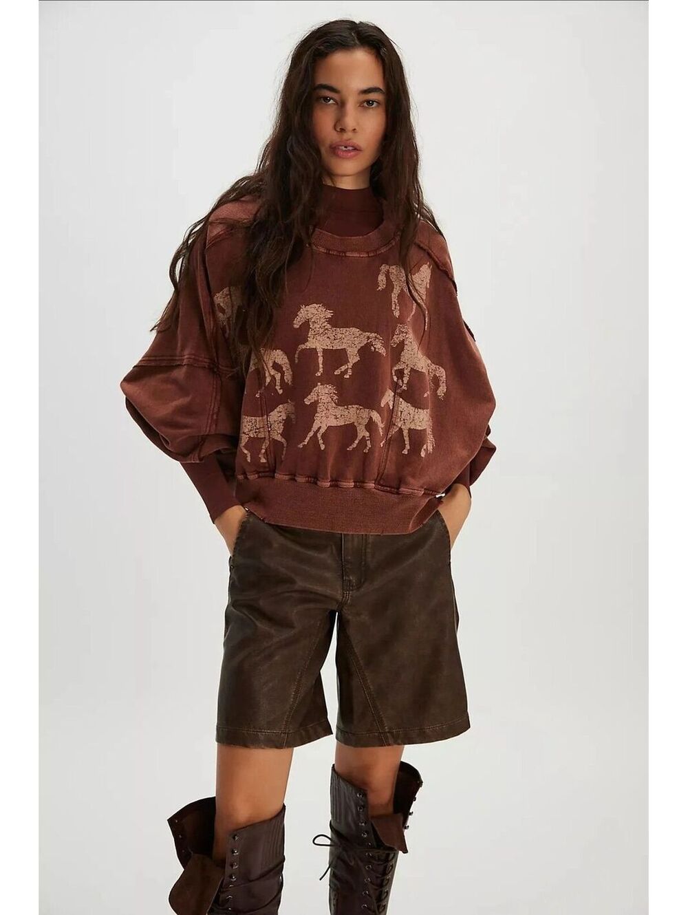 $128| Sz.XS (Oversized)| Free People Gaia Horse Girl Sweatshirt [*Flaw]